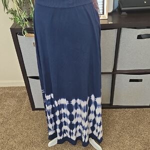 Tryst Navy and White Tie-Dye Maxi Skirt
